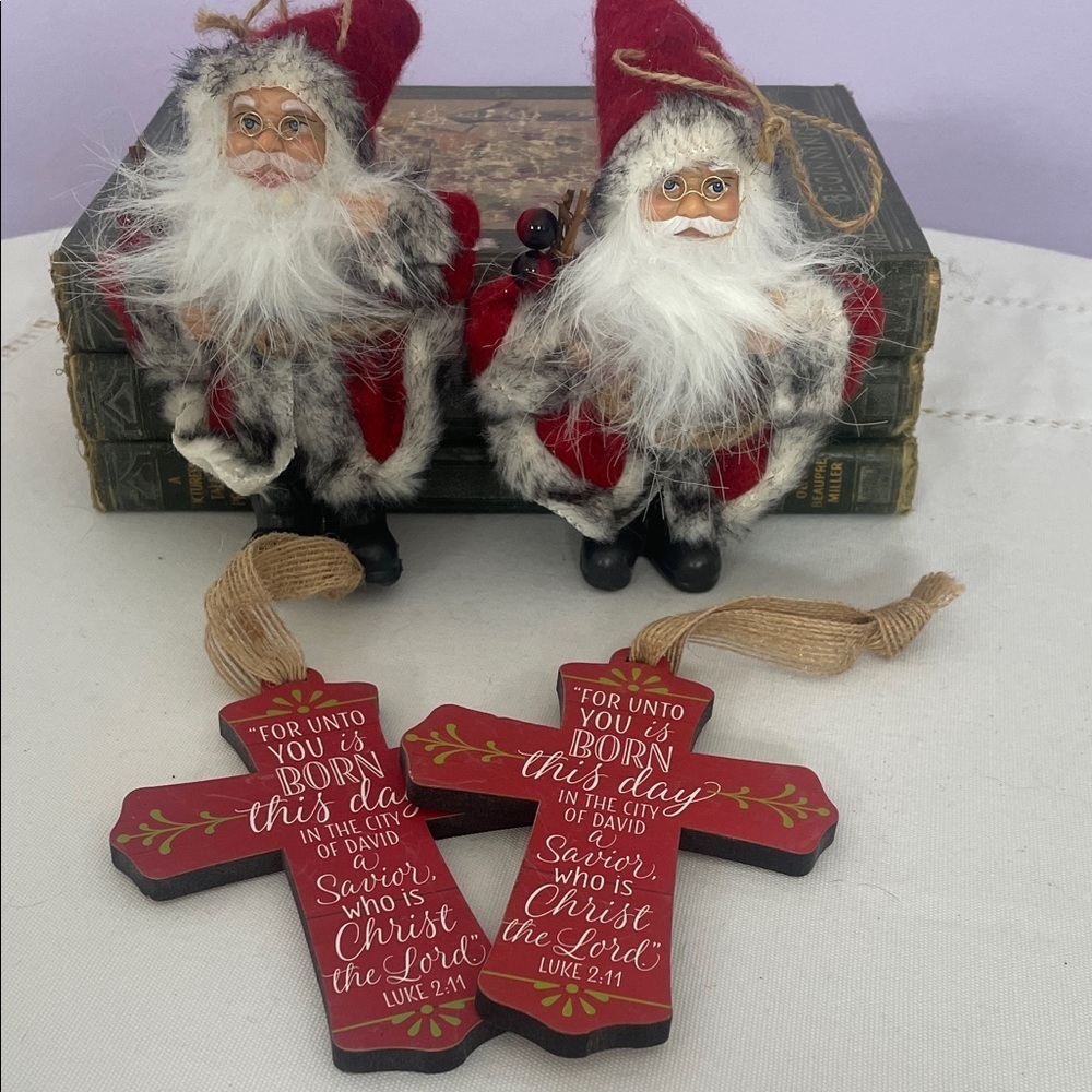 Red Holiday Cross & Santa  Ornaments